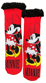 DISNEY MINNIE MOUSE LADIES Sherpa Lined Gripper Bottom Slipper Socks - Novelty Socks And Slippers