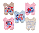 DISNEY LILO & STITCH Ladies 5 Pair Of VALENTINES DAY No Show Socks ‘LOVE ATTACK’ - Novelty Socks And Slippers