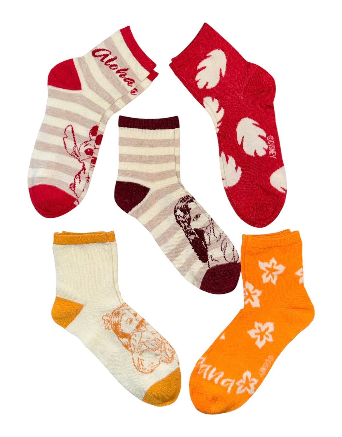 DISNEY LADIES LILO & STITCH THANKSGIVING HARVEST 5 Pair Of Socks 'OHANA' 'ALOHA'