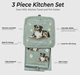 DOG & CAT 3 Piece Oven Mitt & Tea Towel Set By E&S Pets (CHOOSE BREED) - Novelty Socks And Slippers