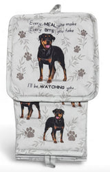 DOG & CAT 3 Piece Oven Mitt & Tea Towel Set By E&S Pets (CHOOSE BREED) - Novelty Socks And Slippers