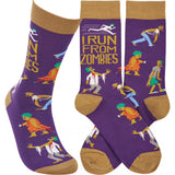 I RUN FROM ZOMBIES Adult Unisex Halloween Socks Primitives By Kathy Brand - Novelty Socks And Slippers