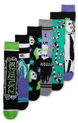 BEETLEJUICE Movie Men’s 6 Pair Of Socks BIOWORLD Brand ‘I Myself Am Strange & Unusual’