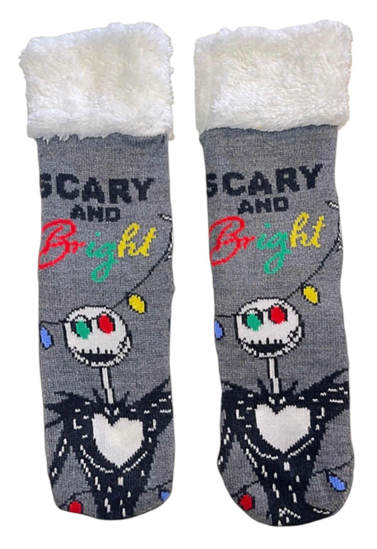 DISNEY NIGHTMARE BEFORE CHRISTMAS Ladies Sherpa Lined Slipper Socks JACK SKELLINGTON ‘SCARY & BRIGHT’