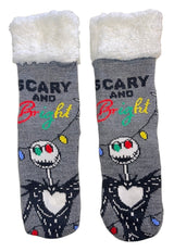 DISNEY NIGHTMARE BEFORE CHRISTMAS Ladies Sherpa Lined Slipper Socks JACK SKELLINGTON ‘SCARY & BRIGHT’