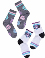 CARE BEARS Ladies 2 Pair Of Socks SHARE BEAR, CHEER BEAR, BEDTIME BEAR, GRUMPY BEAR - Novelty Socks And Slippers