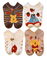 Disney Winnie The Pooh Ladies 4 Pair Of Holiday Thick No Show Gripper Bottom Slipper Socks (Choose Holiday)