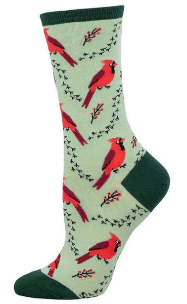 SOCKSMITH Brand Ladies RED CARDINAL BIRD Socks Birds All Over - Novelty Socks And Slippers