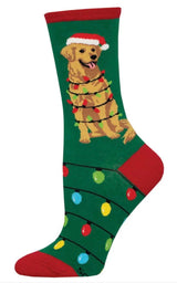 DOG GONE LIGHTS Ladies Golden Retriever Christmas Socks Socksmith Brand - Novelty Socks And Slippers