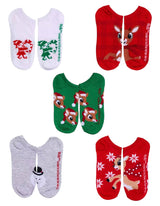 RUDOLPH THE RED NOSED REINDEER Ladies 5 Pair Of No Show Socks CLARICE & SAM THE SNOWMAN - Novelty Socks And Slippers
