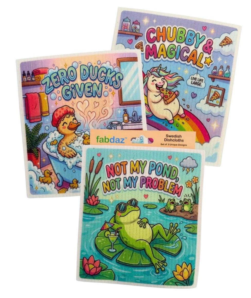 FUN ANIMALS Set Of 3 Swedish Dishcloths ‘NOT MY POND, NOT MY PROBLEM’