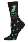 HAVE A DILL-IGHTFUL HOLIDAY Ladies Christmas Pickle Socks MeMoi Brand - Novelty Socks And Slippers