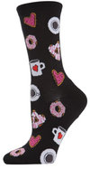 MeMoi Brand Ladies VALENTINES DAY Socks Coffee & Heart Shaped Donuts - Novelty Socks And Slippers