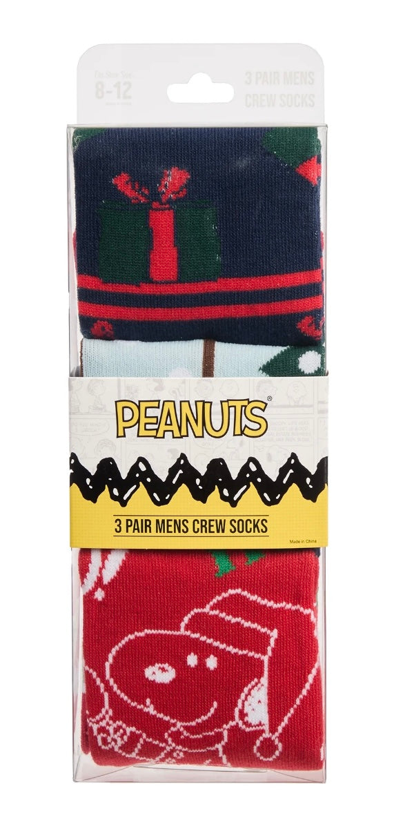 PEANUTS Men’s 3 Pair Of SNOOPY Christmas Socks HO HO HO - Novelty Socks And Slippers