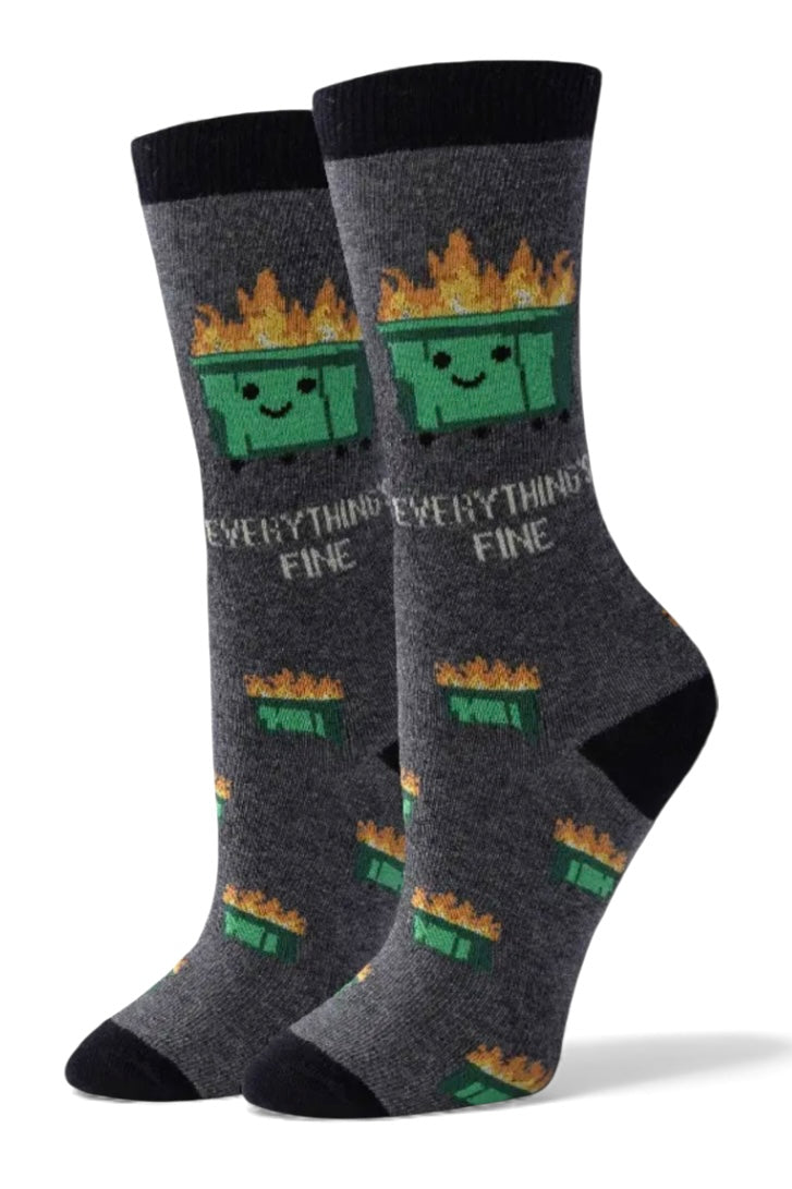 DUMPSTER FIRE Ladies Socks EVERYTHING’S FINE SOCK HARBOR Brand (Choose Color) - Novelty Socks And Slippers
