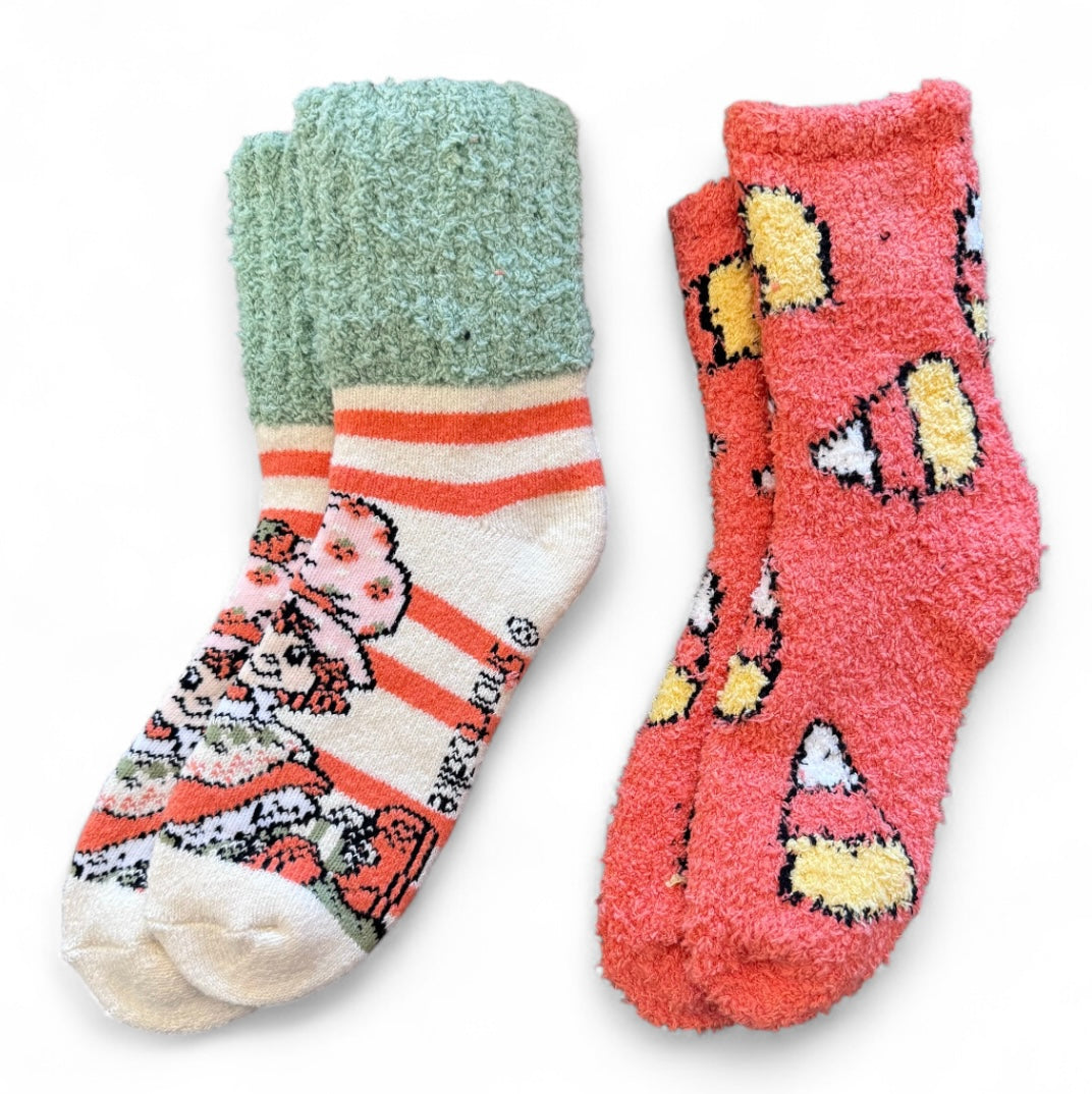 STRAWBERRY SHORTCAKE Ladies HALLOWEEN 2 Pair Of Fuzzy Plush Socks - Novelty Socks And Slippers