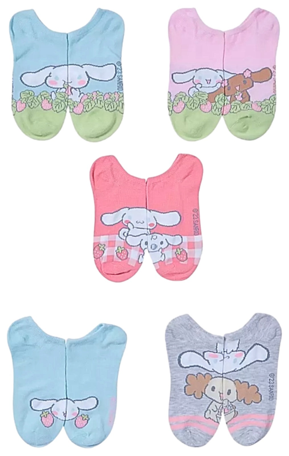 SANRIO CINNAMOROLL Ladies 5 Pair Of No Show Socks CHIBIMARU & STRAWBERRIES - Novelty Socks And Slippers