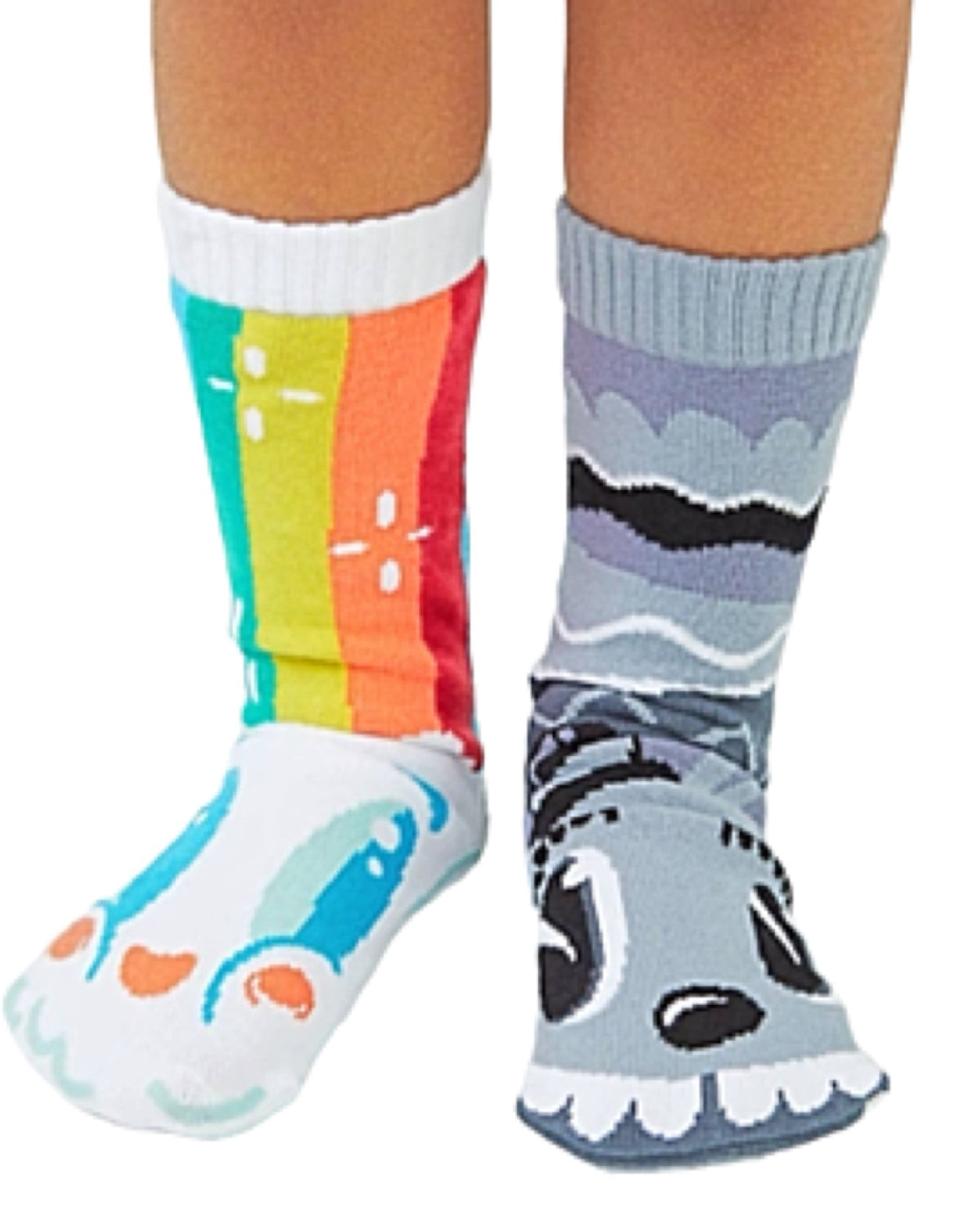 PALS SOCKS Brand Unisex RAINBOW & MR. GRAY Mismatched Gripper Bottom Socks (CHOOSE SIZE) - Novelty Socks for Less