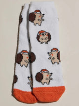 CUTE HEDGEHOG Ladies 4 Pair Of Christmas Fuzzy Socks Gift Set - Novelty Socks And Slippers