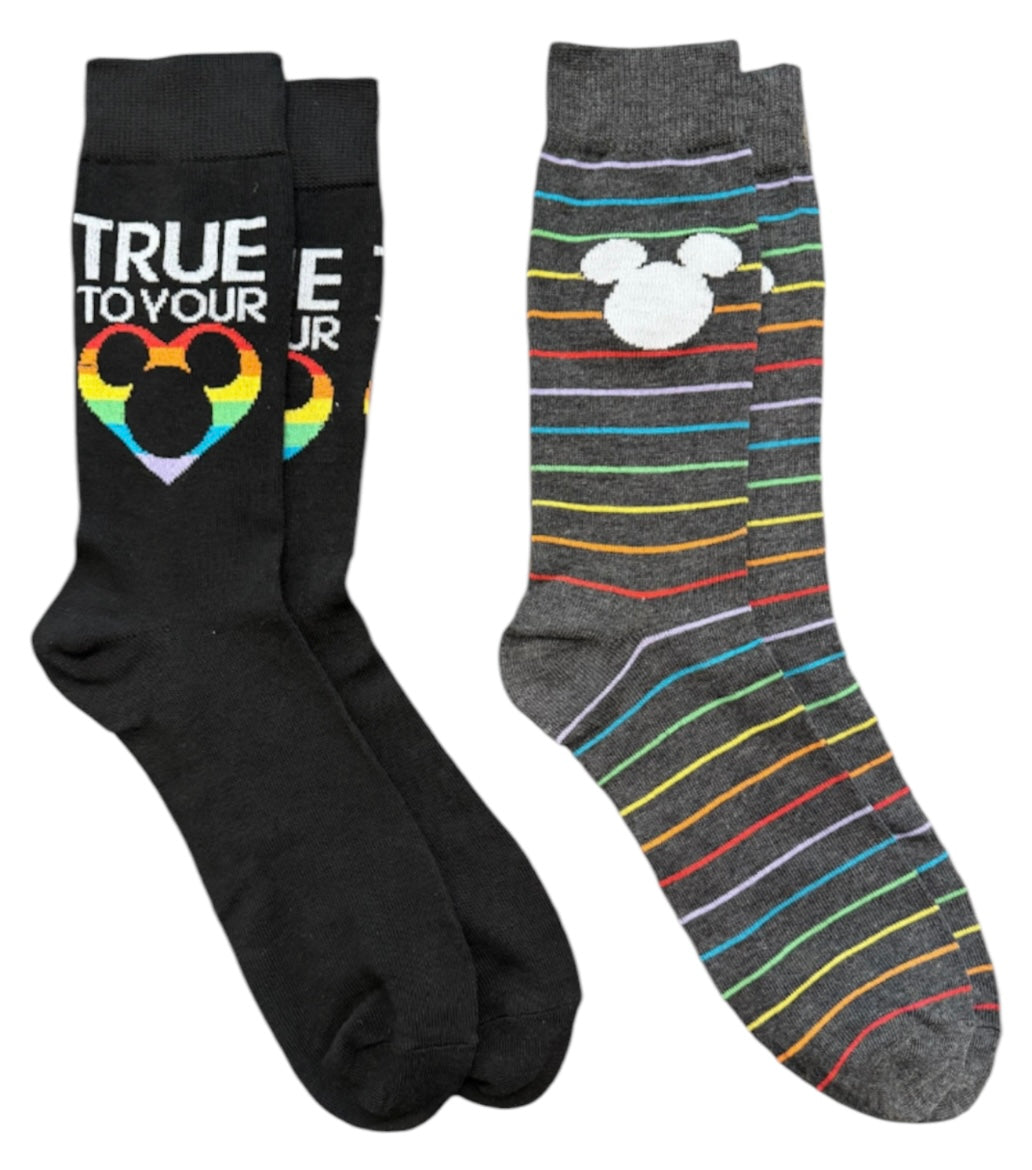 DISNEY Men’s 2 Pair Of MICKEY MOUSE PRIDE Socks ‘TRUE TO YOUR COLOR’ - Novelty Socks And Slippers
