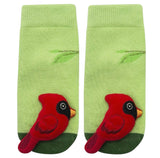 RED CARDINAL BIRD Unisex Baby Rattle Gripper Bottom Socks BOOGIE TOES Brand By PIERO Liventi - Novelty Socks And Slippers