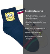 SPONGEBOB SQUAREPANTS Ladies 2 Pair Crew Socks Nickelodeon
