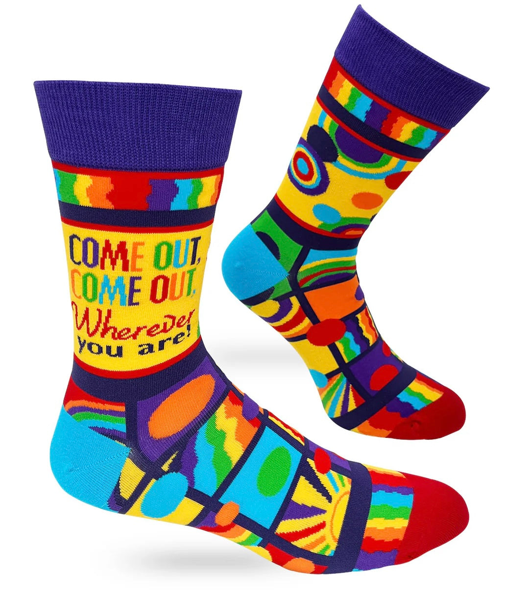 FABDAZ Brand Men’s PRIDE Socks COME OUT COME OUT WHEREVER YOU ARE - Novelty Socks And Slippers