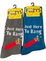 FOOZYS BRAND MEN’S 2 PAIR OF DYNAMITE STICKS SOCKS ‘JUST HERE TO BANG’ - Novelty Socks And Slippers