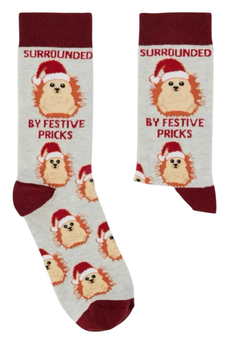 URBAN ECCENTRIC Unisex Hedgehog Christmas Socks ‘SURROUNDED BY FESTIVE PRICKS’ - Novelty Socks And Slippers