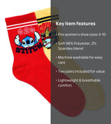 DISNEY STITCH Ladies 2 Pair Of Crew Socks With SCRUMP