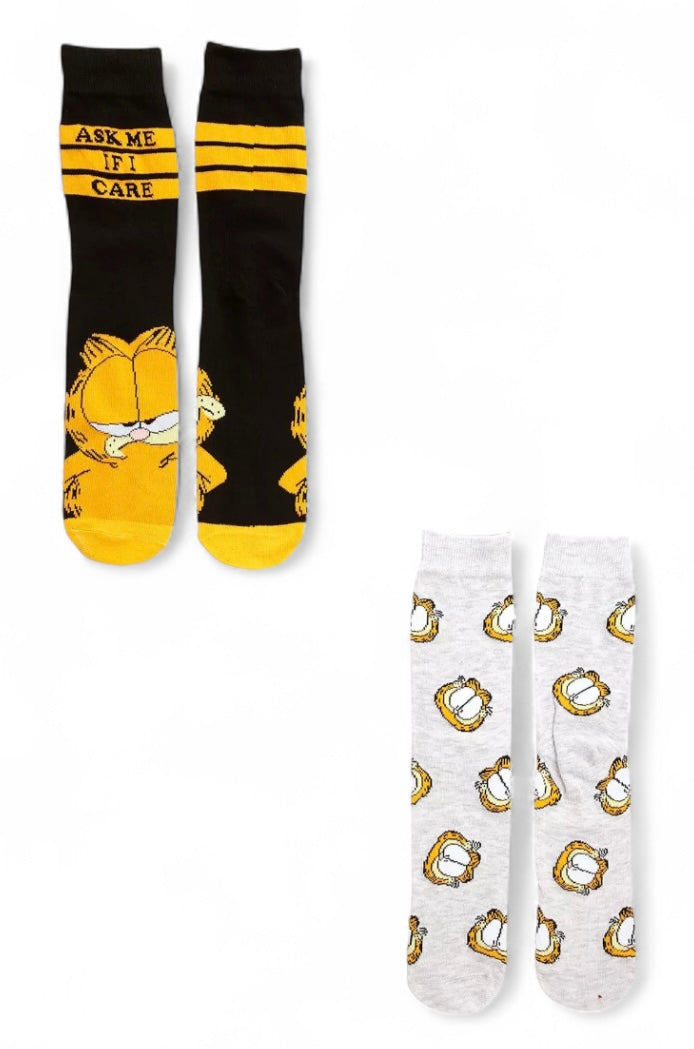 GARFIELD & ODIE Men’s 2 Pair Of Socks ‘ASK ME IF I CARE’ - Novelty Socks And Slippers