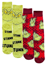 DR. SUESS HOW THE GRINCH STOLE CHRISTMAS Men’s 2 Pair Of Socks STINK STANK STUNK BIOWORLD Brand - Novelty Socks And Slippers