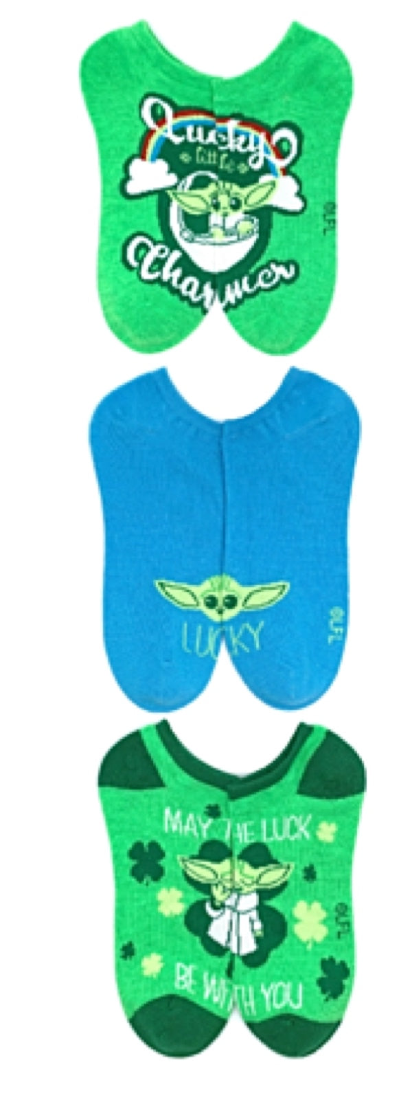 STAR WARS Ladies BABY YODA ST. PATRICKS DAY 3 Pair Of No Show Socks ‘MAY THE LUCK BE WITH YOU’ - Novelty Socks for Less