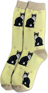 BLACK & WHITE CAT (TUXEDO) Adult Unisex Socks By E&S Pets Choose Style