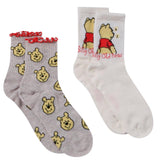 DISNEY WINNIE THE POOH LADIES 2 PAIR OF Crew SOCKS ‘Silly Old Bear’