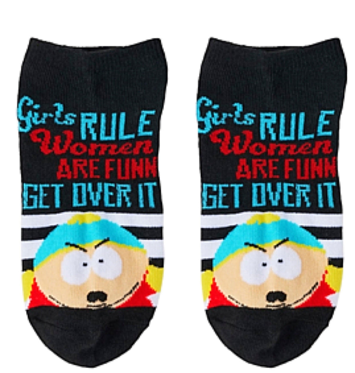 SOUTH PARK LADIES 5 PAIR OF NO SHOW SOCKS TOWLIE ‘GIRLS RULE WOMEN ARE FUNNY GET OVER IT’ - Novelty Socks for Less