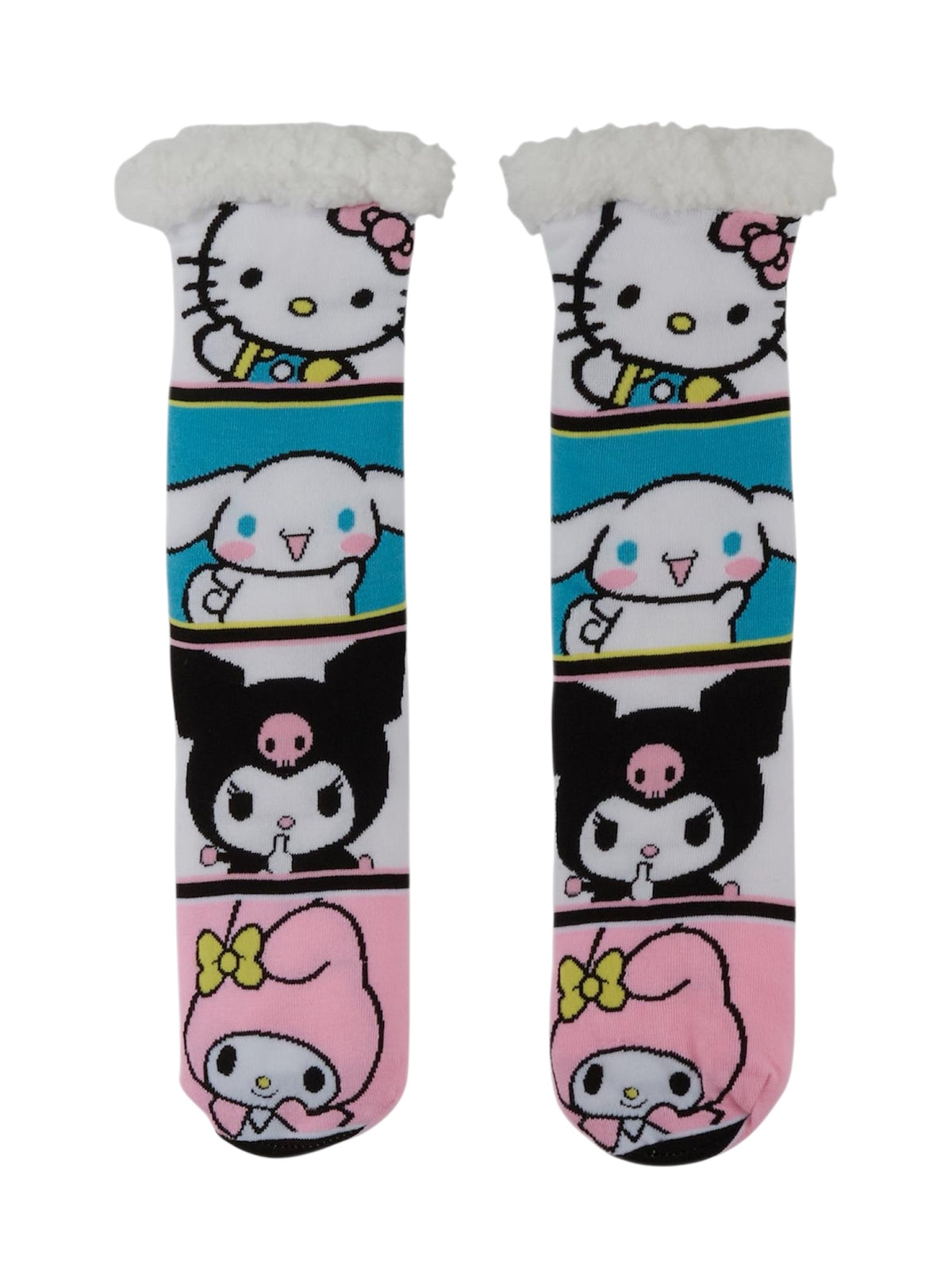 SANRIO HELLO KITTY Ladies Sherpa Lined Gripper Bottom Slipper Socks KUROMI, CINNAMOROLL - Novelty Socks And Slippers