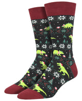 SANTASAURUS REX Men’s CHRISTMAS DINOSAUR Socks SOCKSMITH Brand - Novelty Socks And Slippers