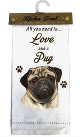 ALL YOU NEED IS LOVE & A DOG Kitchen Tea Towel By E&S Pets (Choose Breed)