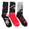 SCREAM The Movie Men’s GHOSTFACE 3 Pair Of VALENTINES DAY Socks ‘LOVE YOU TO DEATH’ BIOWORLD Brand - Novelty Socks And Slippers