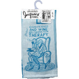 PRIMITIVES BY KATHY ‘GOOD FRIENDS & WINE ARE CHEAPER THAN THERAPY’ Tea Towel - Novelty Socks And Slippers