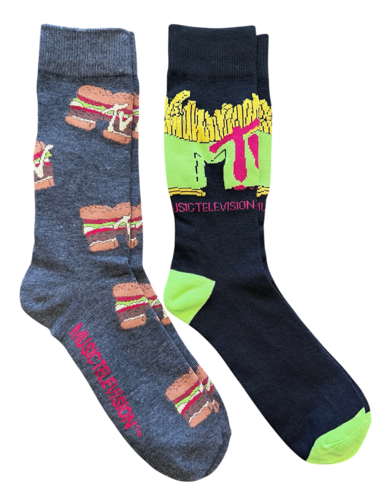 MTV MUSIC TELEVISION Men’s 2 Pair Of Socks MTV LOGO & BURGER - Novelty Socks And Slippers