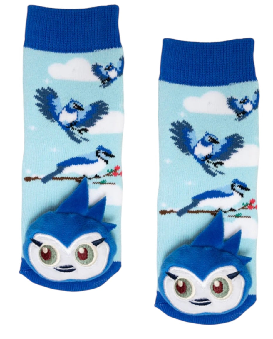 MESSY MOOSE Brand Unisex Baby BLUE JAY BIRD Gripper Bottom Socks - Novelty Socks And Slippers