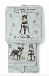 DOG & CAT 3 Piece Oven Mitt & Tea Towel Set By E&S Pets (CHOOSE BREED) - Novelty Socks And Slippers