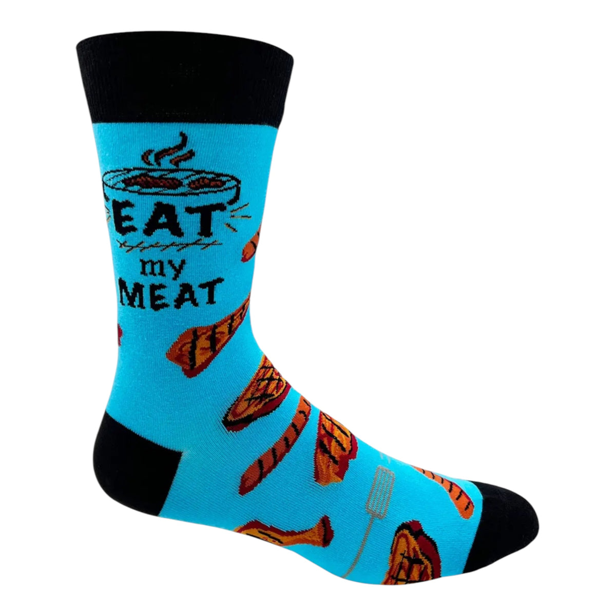 EAT MY MEAT MEN’S BBQ GRILL SOCKS HOT DOGS, CHICKEN, STEAK FABDAZ BRAND - Novelty Socks And Slippers