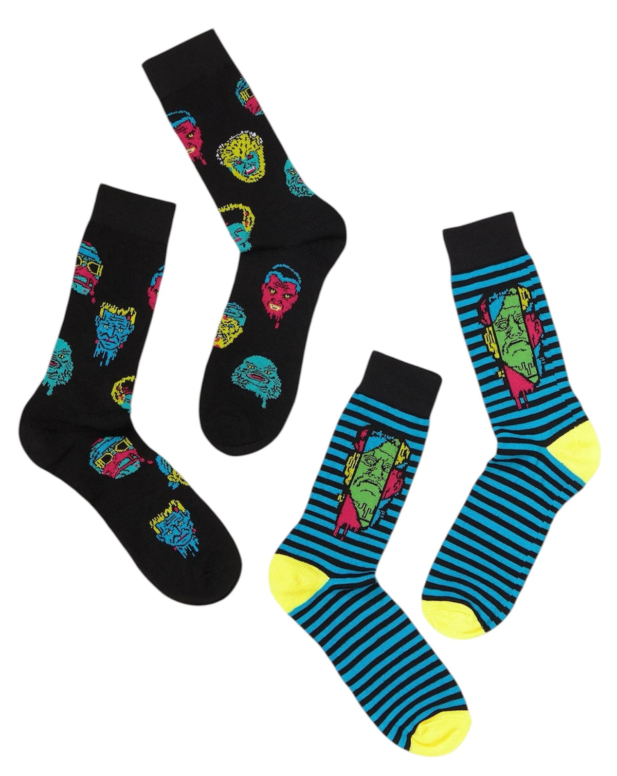 UNIVERSAL MONSTERS MEN’S 2 PAIR OF HALLOWEEN SOCKS THE MUMMY, CREATURE FROM THE BLACK LAGOON - Novelty Socks And Slippers