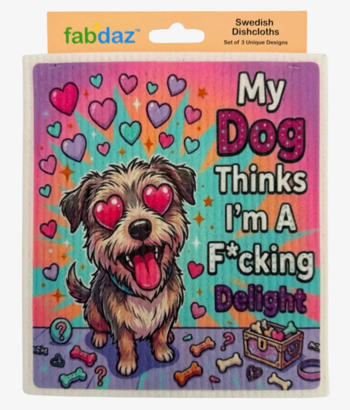 FUNNY DOG SAYINGS Set Of 3 Swedish Dishcloths ‘MY DOG THINKS I’M A F*CKING DELIGHT’