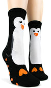 FOOT TRAFFIC Brand Ladies PENGUIN Non-Skid Slipper Socks - Novelty Socks And Slippers