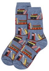 MeMoi Brand Ladies BOOKS ON BOOK SHELVES Bamboo Socks (Choose Color) - Novelty Socks And Slippers