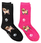 FOOZYS BRAND Ladies 2 Pair PUG DOG & PAW PRINTS Socks - Novelty Socks And Slippers